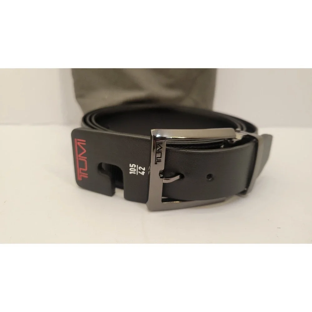 TUMI 015981GND42 Men's Black Leather Belt 42/105 Gunmetal Buckle France Bag